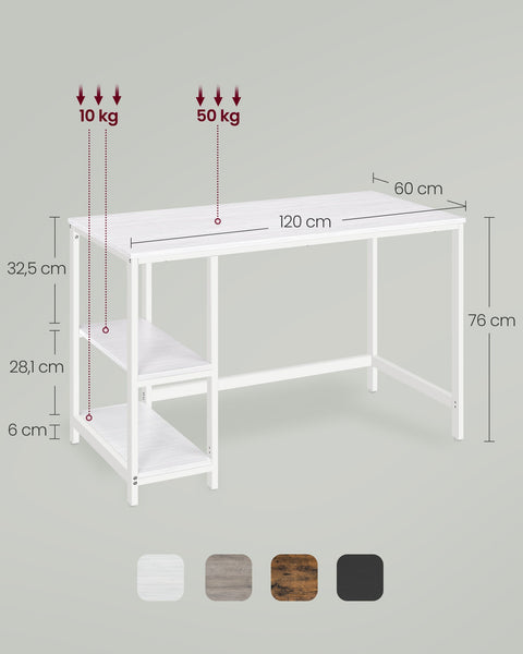 Rootz Maple White Desk - Writing Table - Study Desk - Chipboard and Steel Construction - Spacious Work Surface - Easy Assembly - 60cm x 120cm x 76cm