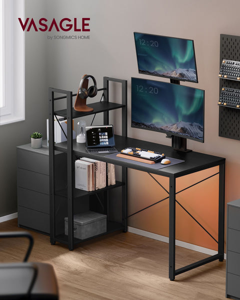 Rootz Ebony Black Desk - Study Table - Workstation - Chipboard and Steel - Spacious - Sturdy - Easy Assembly - 56cm x 120cm x 120cm