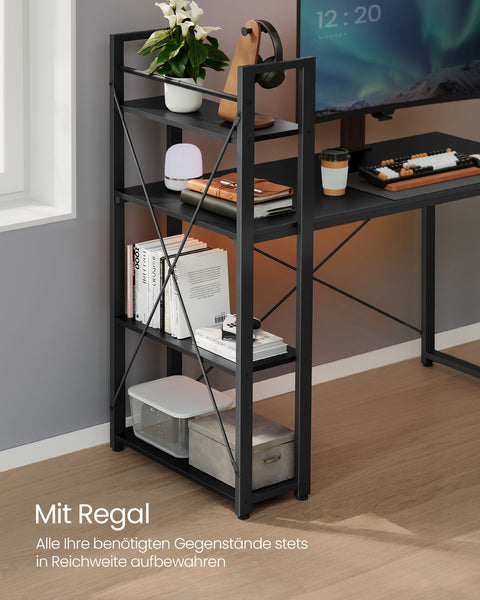 Rootz Ebony Black Desk - Study Table - Workstation - Chipboard and Steel - Spacious - Sturdy - Easy Assembly - 56cm x 120cm x 120cm