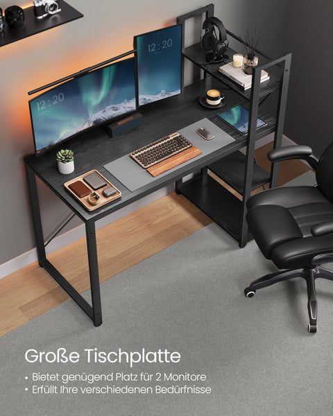 Rootz Ebony Black Desk - Study Table - Workstation - Chipboard and Steel - Spacious - Sturdy - Easy Assembly - 56cm x 120cm x 120cm