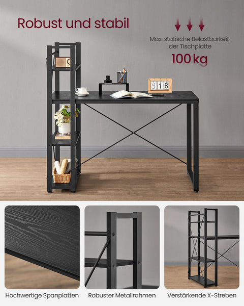 Rootz Ebony Black Desk - Study Table - Workstation - Chipboard and Steel - Spacious - Sturdy - Easy Assembly - 56cm x 120cm x 120cm