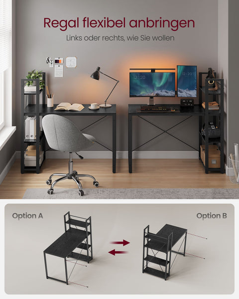 Rootz Ebony Black Desk - Study Table - Workstation - Chipboard and Steel - Spacious - Sturdy - Easy Assembly - 56cm x 120cm x 120cm