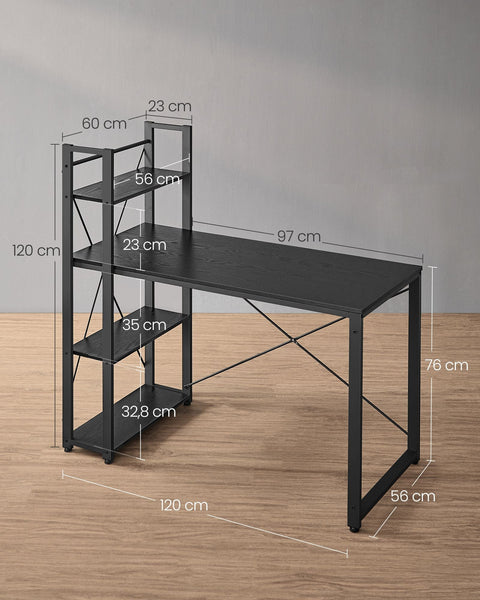 Rootz Ebony Black Desk - Study Table - Workstation - Chipboard and Steel - Spacious - Sturdy - Easy Assembly - 56cm x 120cm x 120cm