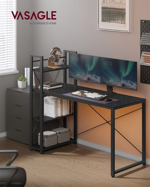 Rootz Ebony Black Desk - Study Table - Writing Desk - Chipboard and Steel - Large Surface - Easy Assembly - Sturdy Construction - 56cm x 137cm x 120cm