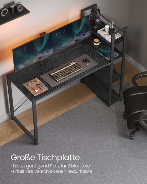 Rootz Ebony Black Desk - Study Table - Writing Desk - Chipboard and Steel - Large Surface - Easy Assembly - Sturdy Construction - 56cm x 137cm x 120cm