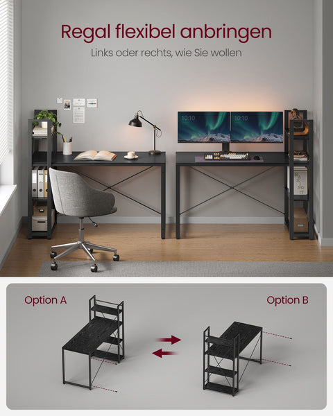 Rootz Ebony Black Desk - Study Table - Writing Desk - Chipboard and Steel - Large Surface - Easy Assembly - Sturdy Construction - 56cm x 137cm x 120cm
