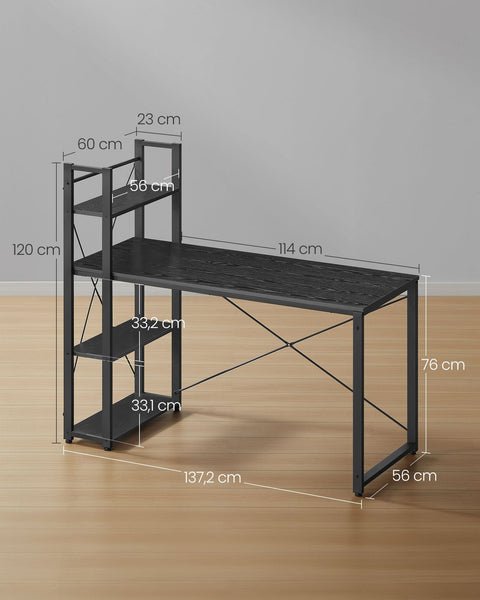 Rootz Ebony Black Desk - Study Table - Writing Desk - Chipboard and Steel - Large Surface - Easy Assembly - Sturdy Construction - 56cm x 137cm x 120cm