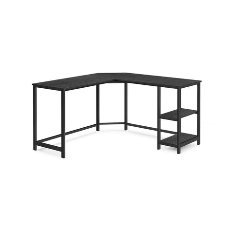 Rootz Computer Desk - Office Desk - Study Table - Chipboard and Steel - Black with Wood Grain - 138cm x 138cm x 76cm - Spacious Work Surface - Sturdy Construction - Easy Assembly