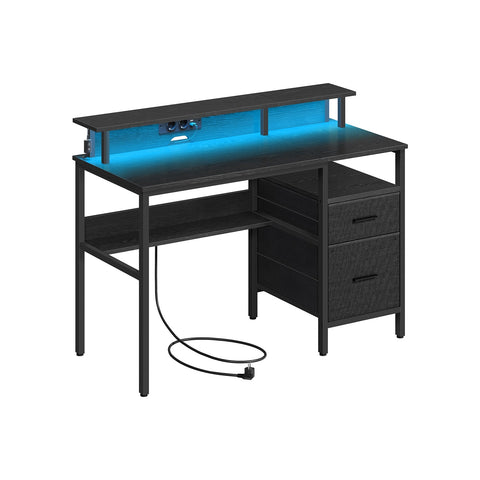 Rootz Ebony Black Desk with Drawers - Office Workstation - Storage Furniture - Built-in Sockets - 94.5cm x 65cm x 14.5cm