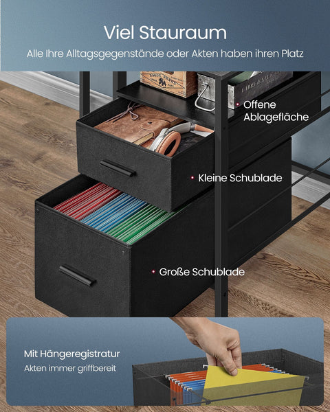 Rootz Ebony Black Desk with Drawers - Office Workstation - Storage Furniture - Built-in Sockets - 94.5cm x 65cm x 14.5cm