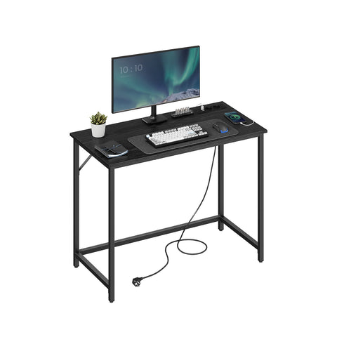Rootz Ebony Black-Ink Black Desk - Writing Table - Study Desk - Chipboard and Steel Construction - Large Size - Easy Assembly - 50cm x 100cm x 76cm