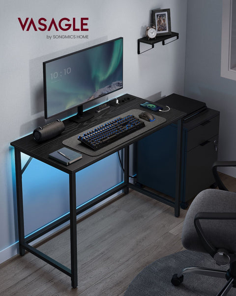 Rootz Ebony Black-Ink Black Desk - Writing Table - Study Desk - Chipboard and Steel Construction - Large Size - Easy Assembly - 50cm x 100cm x 76cm