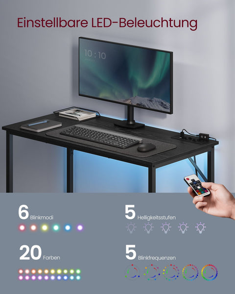 Rootz Ebony Black-Ink Black Desk - Writing Table - Study Desk - Chipboard and Steel Construction - Large Size - Easy Assembly - 50cm x 100cm x 76cm