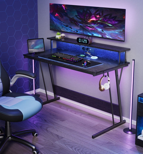 Rootz LED Gaming Table - Lighted Table - Illuminated Gaming Desk - Classic Black - 60cm x 120cm x 76cm - Max. 100kg Load Capacity