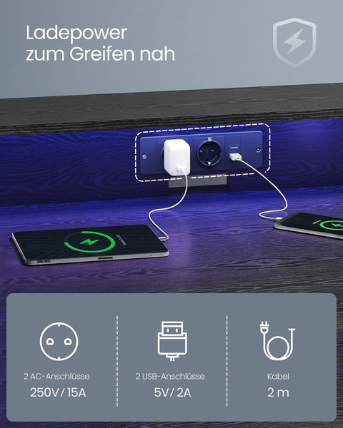 Rootz LED Gaming Table - Lighted Table - Illuminated Gaming Desk - Classic Black - 60cm x 120cm x 76cm - Max. 100kg Load Capacity