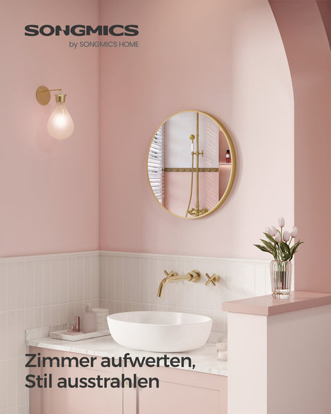 Rootz Round Gold Mirror - Vanity Mirror - Wall Mirror - Aluminum Alloy Frame - Silver Coated Glass - Lightweight - Easy to Install - 61cm x 3.6cm x 61cm