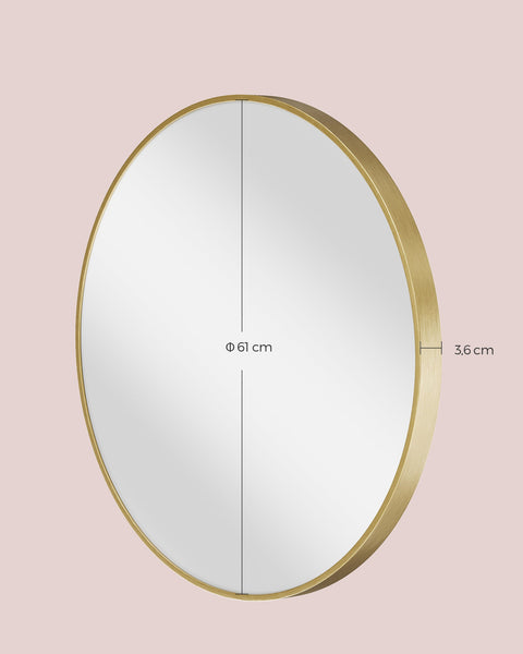 Rootz Round Gold Mirror - Vanity Mirror - Wall Mirror - Aluminum Alloy Frame - Silver Coated Glass - Lightweight - Easy to Install - 61cm x 3.6cm x 61cm