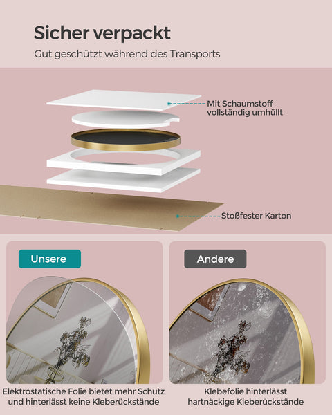 Rootz Round Gold Mirror - Vanity Mirror - Wall Mirror - Aluminum Alloy Frame - Silver Coated Glass - Lightweight - Easy to Install - 61cm x 3.6cm x 61cm