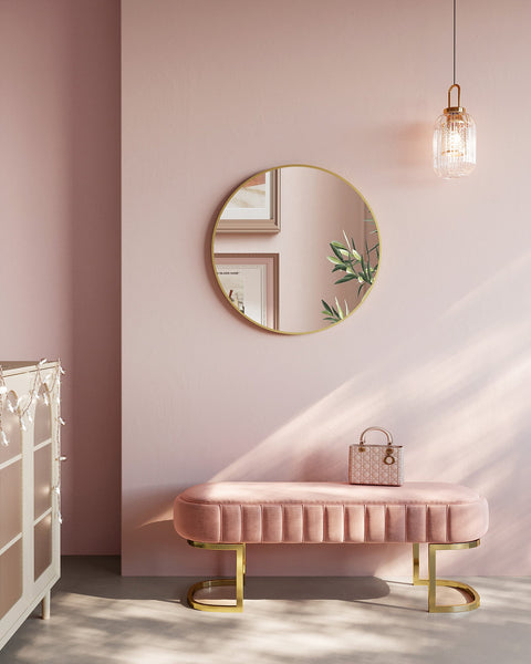Rootz Round Gold Mirror - Vanity Mirror - Wall Mirror - Aluminum Alloy Frame - Silver Coated Glass - Lightweight - Easy to Install - 61cm x 3.6cm x 61cm