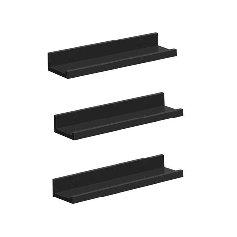 Rootz 3 Piece Set Wall Shelf - Floating Shelf - Chipboard Shelves - High Gloss Black - Lightweight - Easy Assembly - 10cm x 38cm x 5/2cm