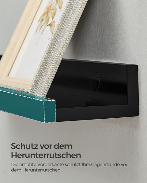 Rootz 3 Piece Set Wall Shelf - Floating Shelf - Chipboard Shelves - High Gloss Black - Lightweight - Easy Assembly - 10cm x 38cm x 5/2cm