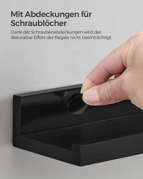 Rootz 3 Piece Set Wall Shelf - Floating Shelf - Chipboard Shelves - High Gloss Black - Lightweight - Easy Assembly - 10cm x 38cm x 5/2cm