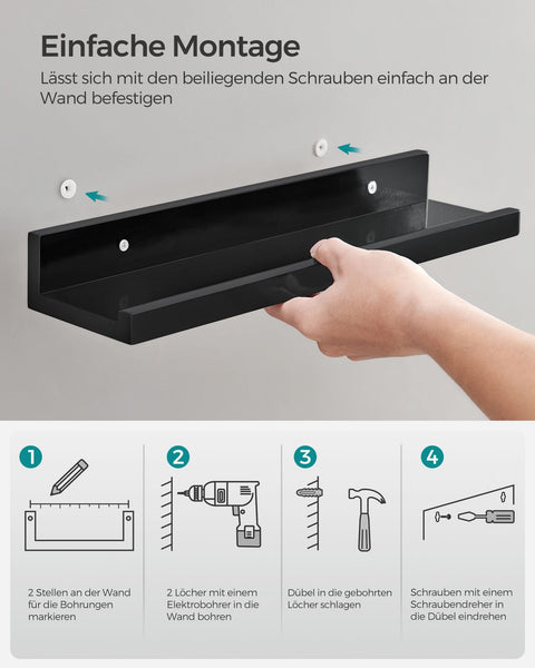 Rootz 3 Piece Set Wall Shelf - Floating Shelf - Chipboard Shelves - High Gloss Black - Lightweight - Easy Assembly - 10cm x 38cm x 5/2cm