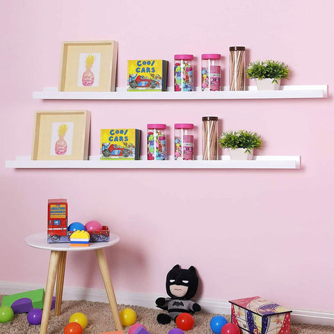 Rootz Floating Picture Bar - Versatile - Built To Last - Designed For Photos - Fittings Bag - Children's Books - E1 Class MDF-high Gloss Lacquer - White - 110 x 10 x 5/2 cm