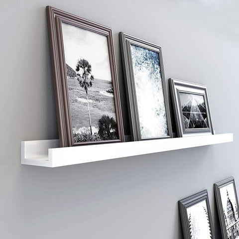 Rootz Floating Picture Bar - Versatile - Built To Last - Designed For Photos - Fittings Bag - Children's Books - E1 Class MDF-high Gloss Lacquer - White - 110 x 10 x 5/2 cm
