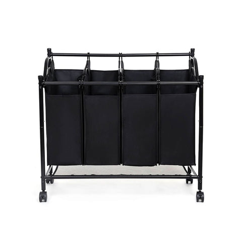 Rootz Laundry Basket On Wheels - 4 Pockets - Laundry Hamper - 4 Removable Fabric Bags - Rolling Laundry Hamper - 4-section Laundry Cart - 600D Polyester - Black - 44 x 10 x 33 cm (W x H x D)