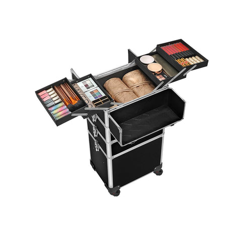 Rootz Cosmetic Trolley - Makeup Artist Trolley - Rolling Beauty Cart - Wheeled Beauty Organizer - Vanity Case With Wheels - Makeup Organizer - MDF - Black - 35 x 25 x 82.5 cm (L x W x H)