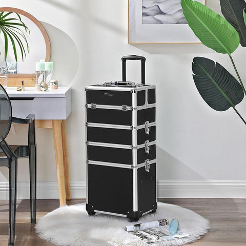 Rootz Cosmetic Trolley - Makeup Artist Trolley - Rolling Beauty Cart - Wheeled Beauty Organizer - Vanity Case With Wheels - Makeup Organizer - MDF - Black - 35 x 25 x 82.5 cm (L x W x H)