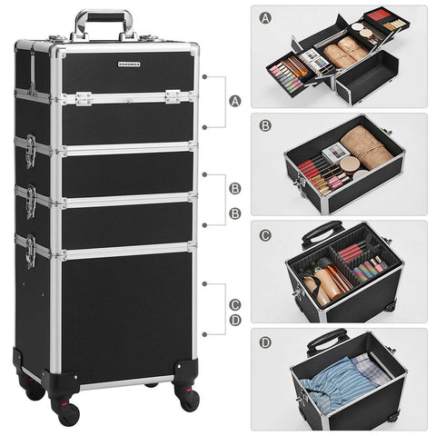 Rootz Cosmetic Trolley - Makeup Artist Trolley - Rolling Beauty Cart - Wheeled Beauty Organizer - Vanity Case With Wheels - Makeup Organizer - MDF - Black - 35 x 25 x 82.5 cm (L x W x H)