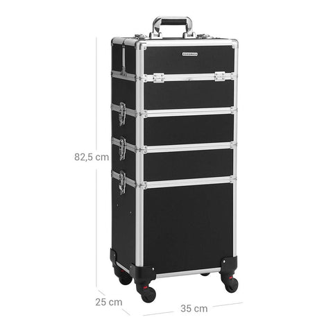 Rootz Cosmetic Trolley - Makeup Artist Trolley - Rolling Beauty Cart - Wheeled Beauty Organizer - Vanity Case With Wheels - Makeup Organizer - MDF - Black - 35 x 25 x 82.5 cm (L x W x H)
