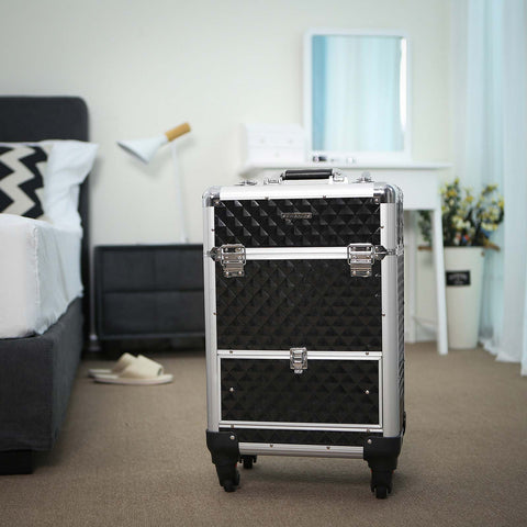 Rootz Cosmetic Case with Telescopic Handle - Makeup Organizer - Travel Case - ABS Plastic - Umbrella Fabric - 34cm x 56cm x 24cm