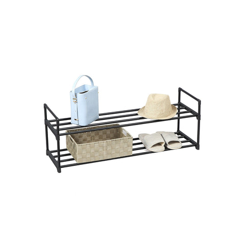 Rootz Shoe Rack - Black Metal Tube Shoe Organizer - Easy Assembly Shoe Stand - 92cm x 30cm x 33cm - 4kg Max Load Capacity - Closet Storage Solution