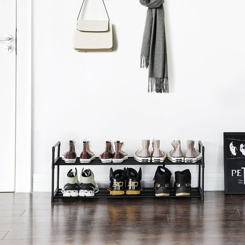 Rootz Shoe Rack - Black Metal Tube Shoe Organizer - Easy Assembly Shoe Stand - 92cm x 30cm x 33cm - 4kg Max Load Capacity - Closet Storage Solution