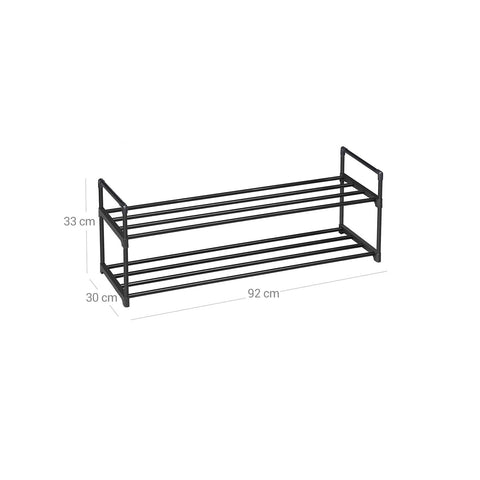 Rootz Shoe Rack - Black Metal Tube Shoe Organizer - Easy Assembly Shoe Stand - 92cm x 30cm x 33cm - 4kg Max Load Capacity - Closet Storage Solution