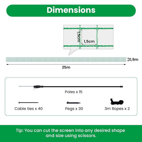 Rootz Garden and Poultry Net - Barrier Netting - Protective Mesh - Durable PE Material - UV and Weather Resistant - Easy Installation - 25m x 0.9m / 25m x 1.2m
