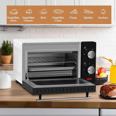 Rootz Mini Oven - Tabletop Cooker - 10L Compact Oven - Energy Efficient - Baking, Toasting, Roasting - 36.5cm x 22.1cm x 28.5cm