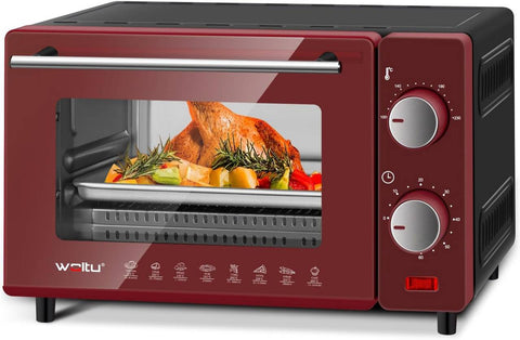 Rootz Pink Mini Oven - Compact Table Oven - Small Baking Toaster - 10L Capacity - 36.5x22.1x28.5 cm - 650W - Double Glazed Door