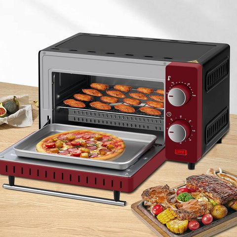 Rootz Pink Mini Oven - Compact Table Oven - Small Baking Toaster - 10L Capacity - 36.5x22.1x28.5 cm - 650W - Double Glazed Door