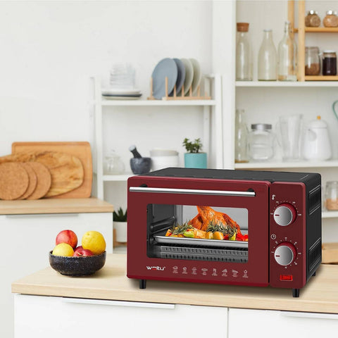 Rootz Pink Mini Oven - Compact Table Oven - Small Baking Toaster - 10L Capacity - 36.5x22.1x28.5 cm - 650W - Double Glazed Door