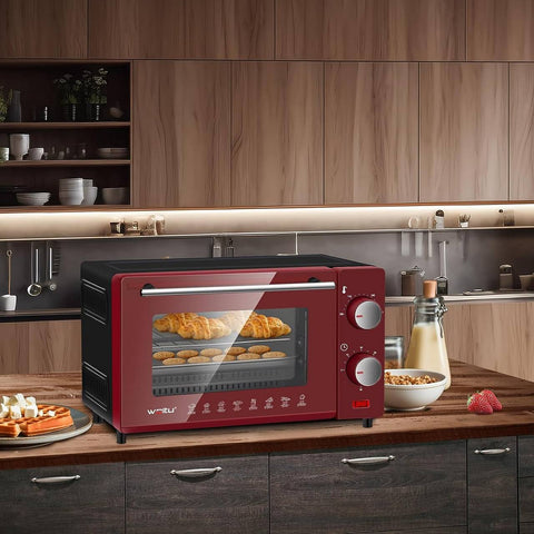 Rootz Pink Mini Oven - Compact Table Oven - Small Baking Toaster - 10L Capacity - 36.5x22.1x28.5 cm - 650W - Double Glazed Door