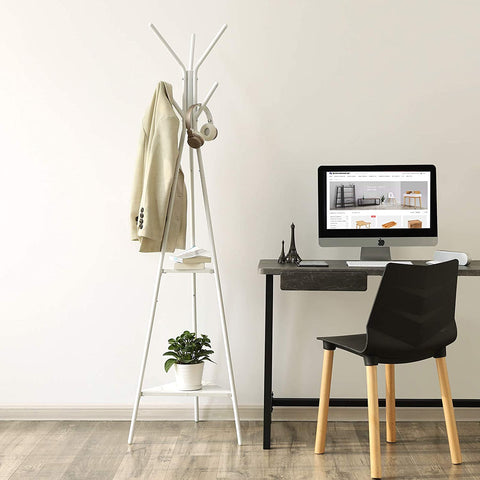 Rootz Coat Rack - Wardrobe - Entryway Organizer - Iron Frame - Marble-Look Shelves - Clarity - Coziness - Practicality - 49cm x 49cm x 179cm