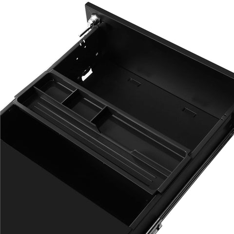 Rootz 3 Drawer Filing Cabinet - Rolling Container - Office Organizer - Steel Construction - Secure Lock - Matte Black - 45cm x 39cm x 55cm