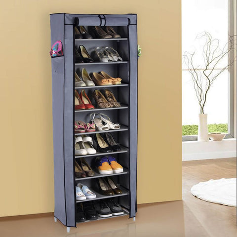Rootz Shoe Rack - Shoe Rack For 27 Pairs Of Shoes - Shoe Storage Rack - Entryway Shoe Rack - Shoe Organizer - Shoe Cabinet - Fleece Fabric - Gray - 58 x 160 x 28 cm (W x H x D)