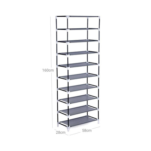 Rootz Shoe Rack - Shoe Rack For 27 Pairs Of Shoes - Shoe Storage Rack - Entryway Shoe Rack - Shoe Organizer - Shoe Cabinet - Fleece Fabric - Gray - 58 x 160 x 28 cm (W x H x D)