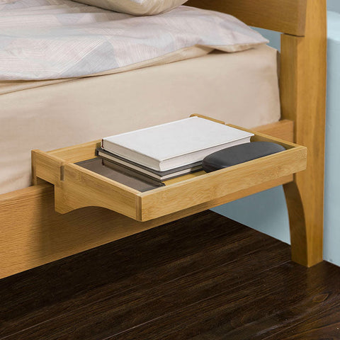 Rootz Bamboo Bedside Shelf - Clip-On Nightstand - Hanging Storage - Cable Management Slots - Tool-Free Installation - 36cm x 9cm x 25cm
