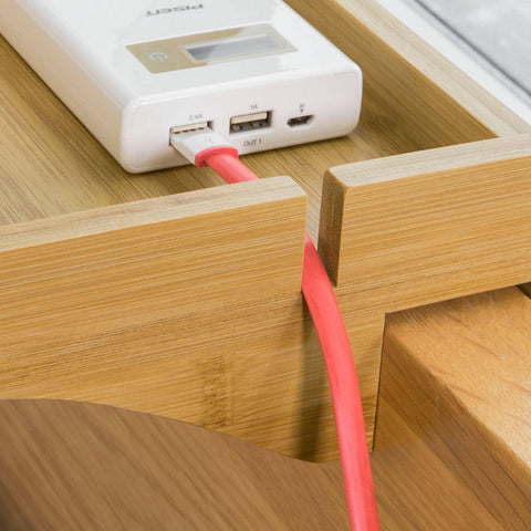 Rootz Bamboo Bedside Shelf - Clip-On Nightstand - Hanging Storage - Cable Management Slots - Tool-Free Installation - 36cm x 9cm x 25cm